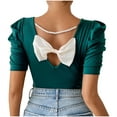 thumbnail image 1 of Plebaso Hauts Mignons pour Femmes T-Shirts Ajustés à Nœud dans le Dos Manches Courtes Bouffantes Col Rond Décontracté Tendance, 1 of 7