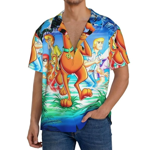 Saiise Scooby-Doo Cq Mens Front Pocket Hawaiian Shirts Casual Floral Shirts Short Sleeve Button Down Beach Tropical Shirts