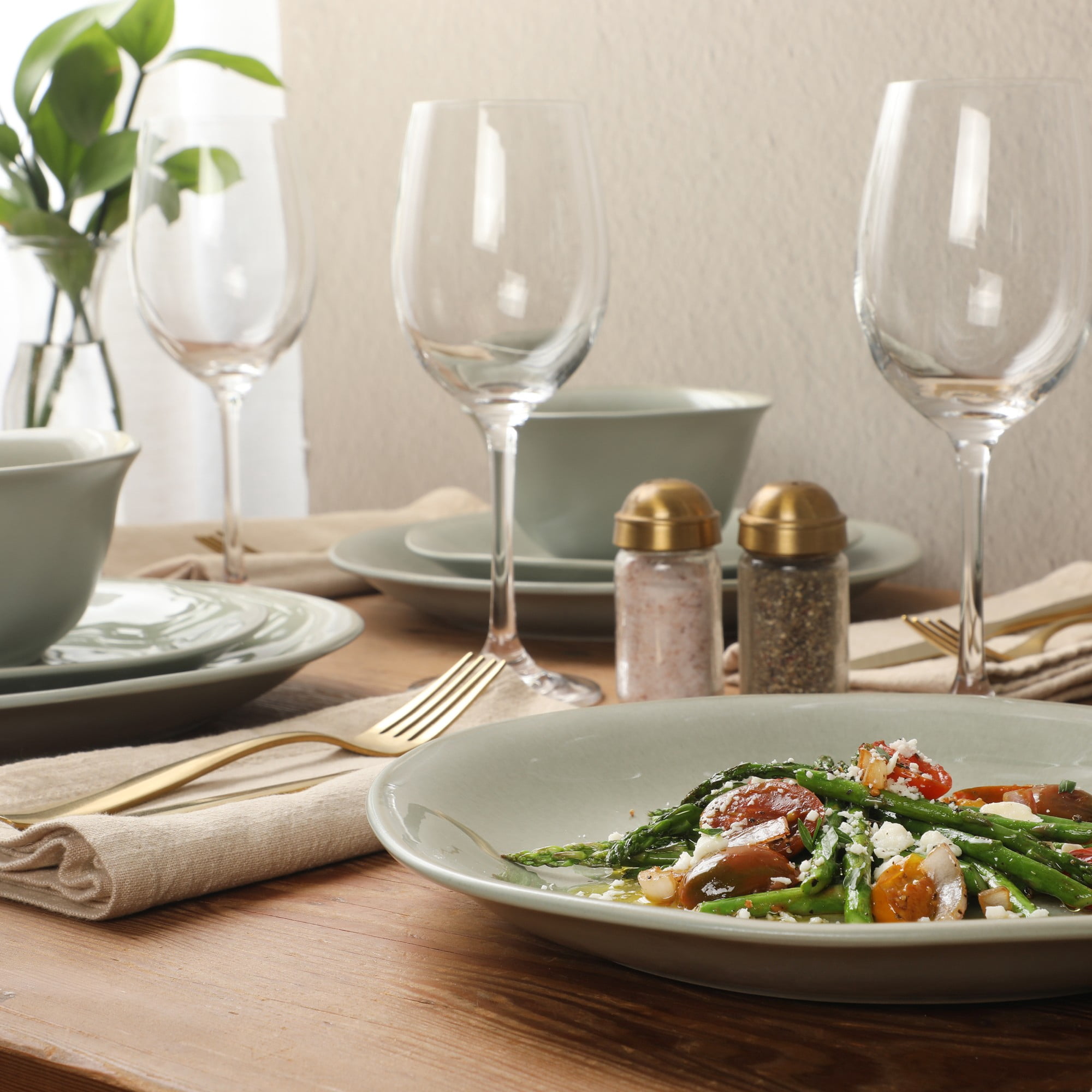 Gibson Elite Port Barton 12-Piece Green Stoneware Dinnerware Set