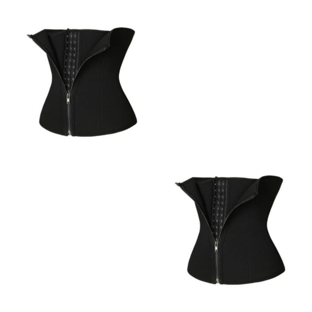 Qarigey Ajustable 3 Filas Entrenador de cintura Fiesta Chaleco de realce Señoras Control del vientre Adelgazamiento Corsé Faja Ropa Accesorio Negro METRO 2piezas