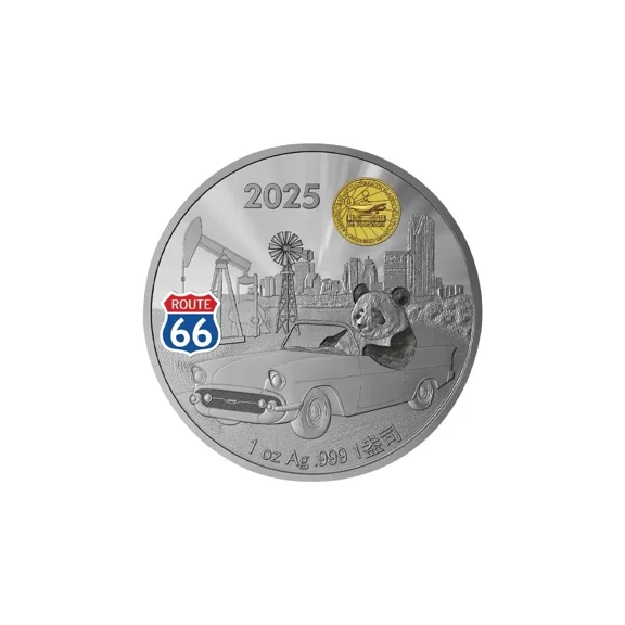 China 2025 1 oz Silver Proof Panda (Oklahoma City ANA Show Route 66 Edition)