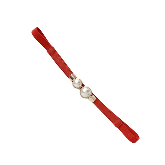 Cinturón de doble perla Jumpingount de 65 cm para mujer de vestir de cuero de PU delgada de moda femenina AP000023-01B