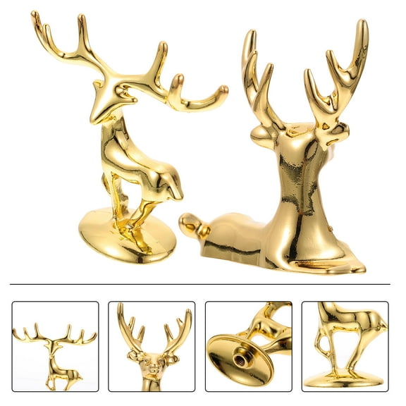 RUNROTOO 4Pcs Golden Reindeer Ornament Zinc Alloy for Holiday Table Decor and Desk Ornaments