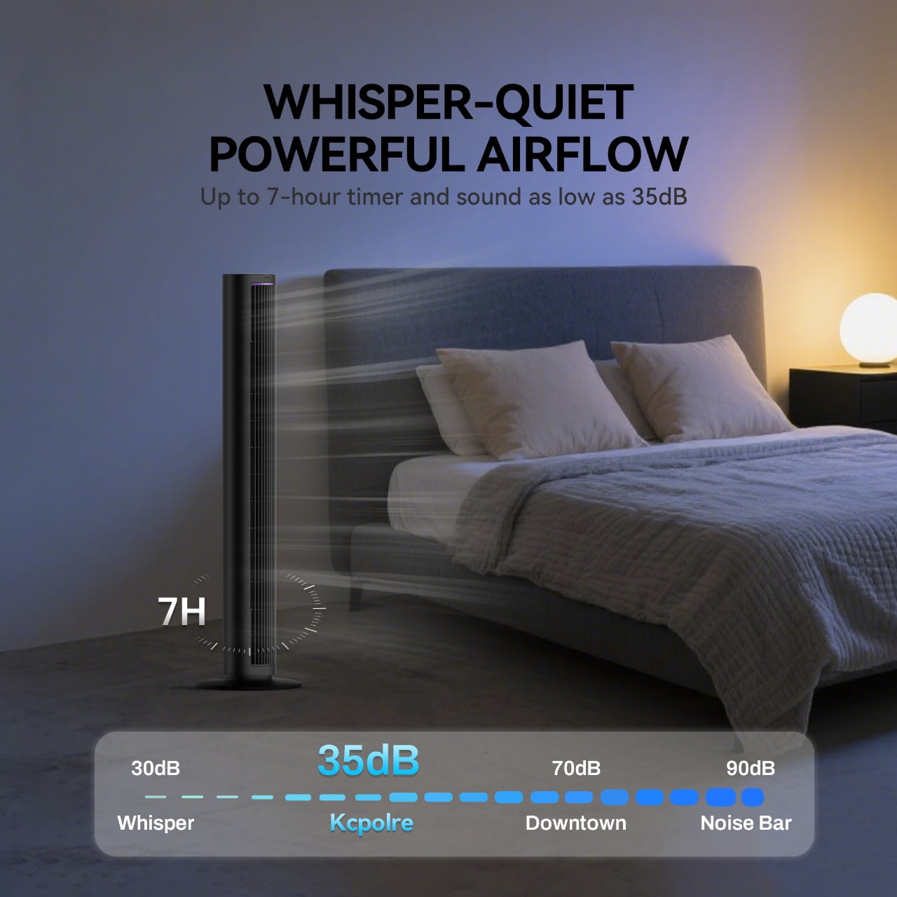 Kcpolre 40Inch Tower Fan For Bedroom, 80 ° Oscillating Fan With Bladeless Design, Silent Cooling Technology With Remote Control Led, 4 Speeds Multi-Functional Modes, 7h Timer, Large Air Outlet