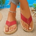 thumbnail image 2 of Rokment Flip Flops Beach Sandals for Women Indoor and Outdoor Waterproof Water Swim Pool Flat Thongs Slippers Casual Dress Slip on Slides Summer Shoes Red Size 7, 2 of 7