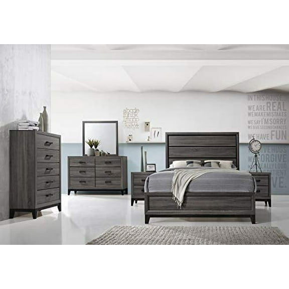 Kings Brand Furniture Ambroise 6-Piece Queen Size Bedroom Set, Grey/Black. Bed, Dresser, Mirror, Chest & 2 Night Stands