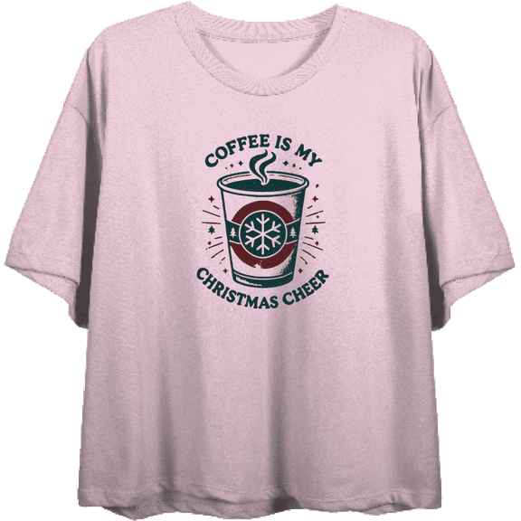 Coffee Is My Christmas Cheer Women's Pink Crew Neck Short Sleeve Crop Tee-Medium