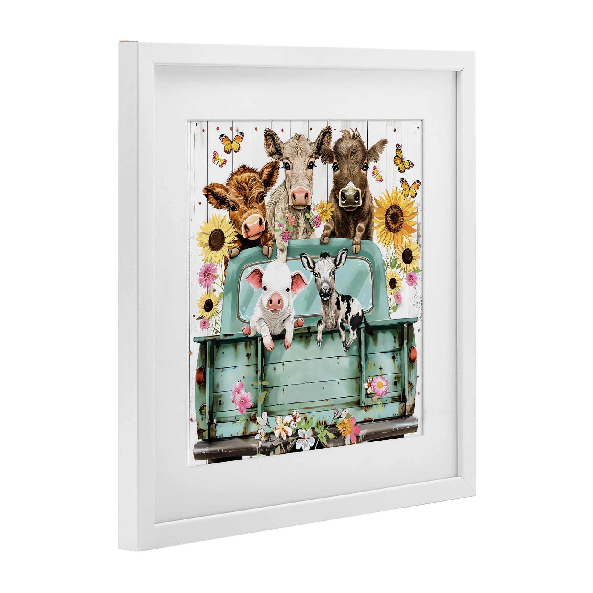 Stupell Industries Barnyard Friends in Vintage Truck White Framed Print Under Glass, design by Creative Studio