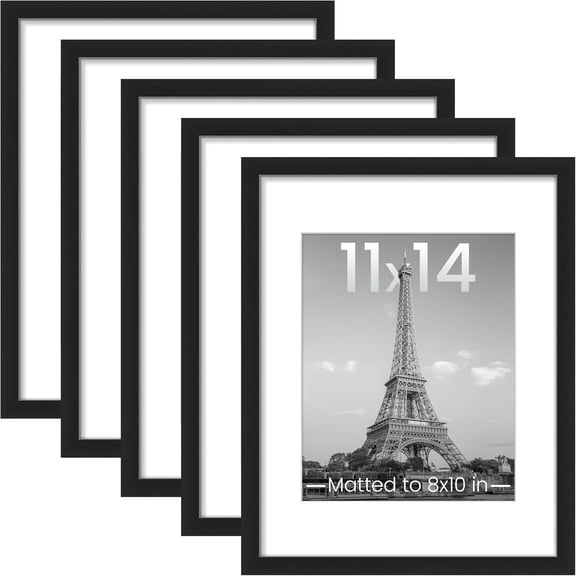 AISOON Picture Frames, Black, 11 x 14 in, 5 Pack, Includes Mats for 8 x 10 in Photos