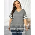 thumbnail image 6 of SHEWIN Womens Plus Size T-Shirts Tops V Neck Tee Shirts Striped Short Sleeve Shirts Loose Oversized Gray Blouse XL, 6 of 10