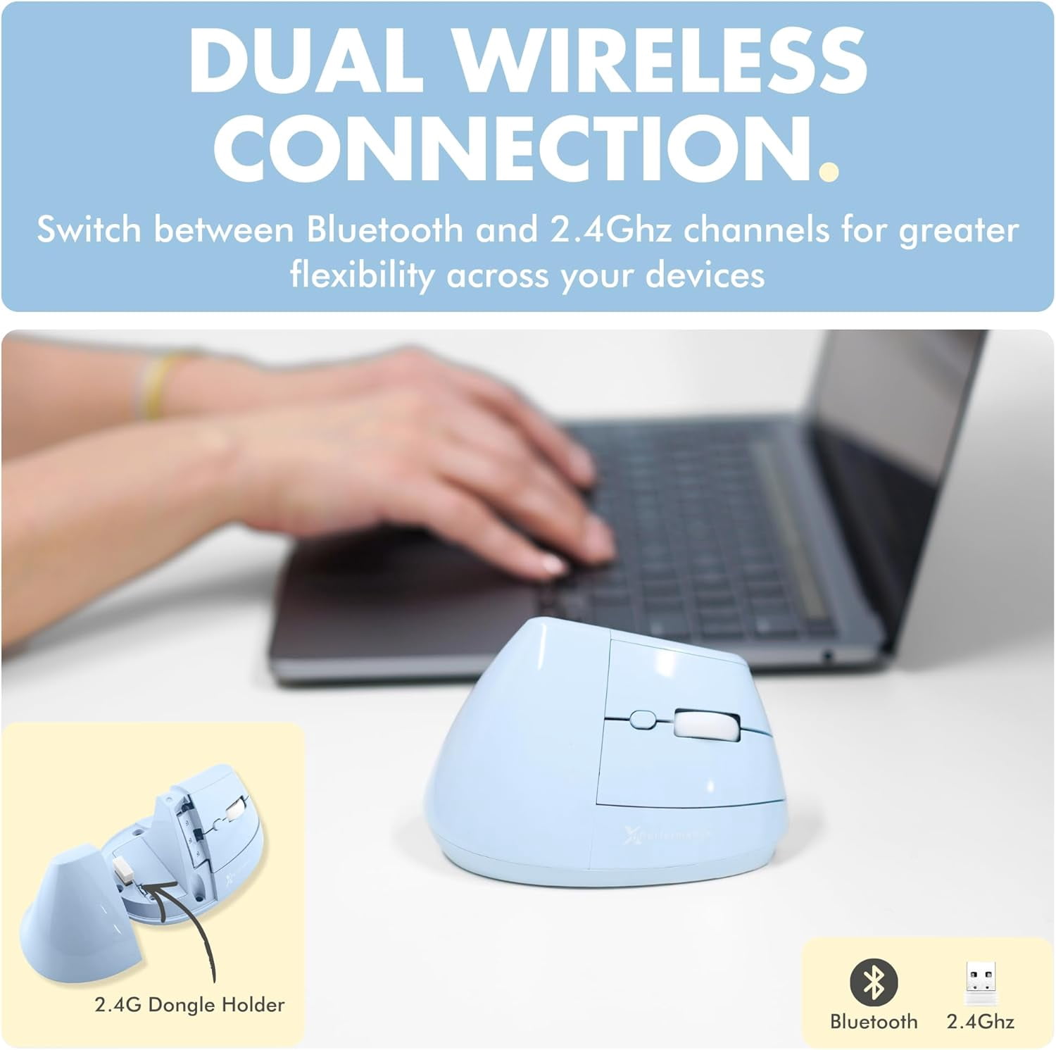 X9 Performance Wireless Vertical Ergonomic Mouse - (BT + 2.4Ghz) - Click in Comfort - Up to 4000 DPI, 6 Button, Rechargeable - Bluetooth Ergonomic Vertical Mouse Wireless - For Mac and PC - Blue