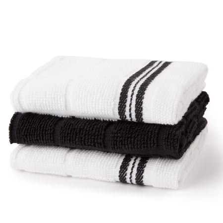 MAINSTAYS 8-PIECE COTTON KITCHEN TOWEL, DISHCLOTH, OVEN MITT, AND POT HOLDER SET, BLACK
