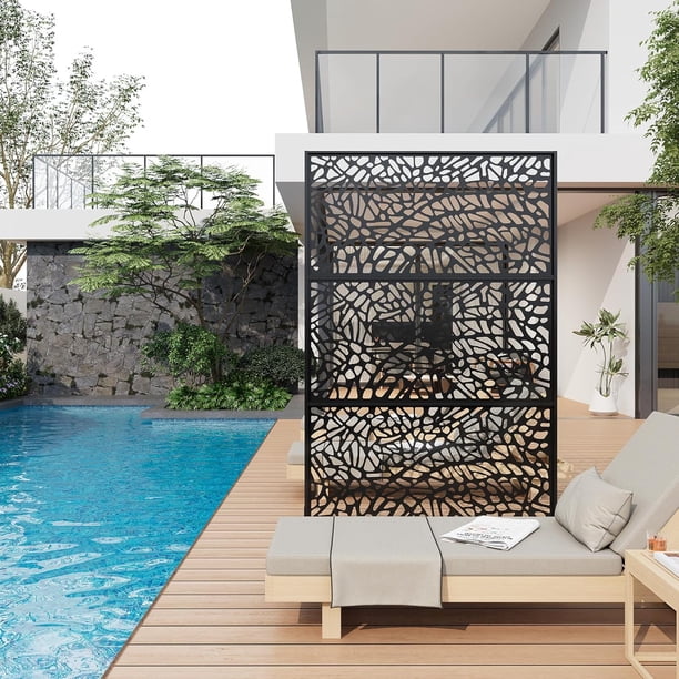 Historyli Mampara de privacidad metálica QinaQin de 182 x 120 cm,divisor decorativo independiente,mampara de privacidad de altura extendida para jardín con base estable,vidrio triturado.