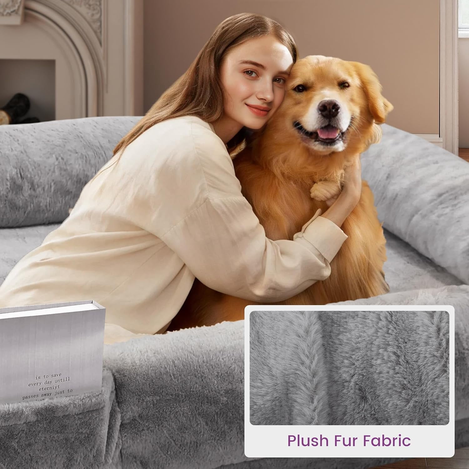 Murago 71"x43"x10" Human Dog Bed for Adults, Orthopedic Calming Lounger for People & Pets, Light Grey