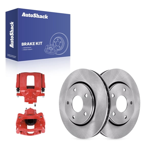 AutoShack Front Brake Rotors & Red Calipers for Dodge, Chrysler & Ram, Grand Caravan 2008-2016 Town & Country 2008-2016 C/V 2012-2015, FWD V6 3.3L 3.6L 3.8L 4.0L - 11.89" (302 mm), 5-Lug