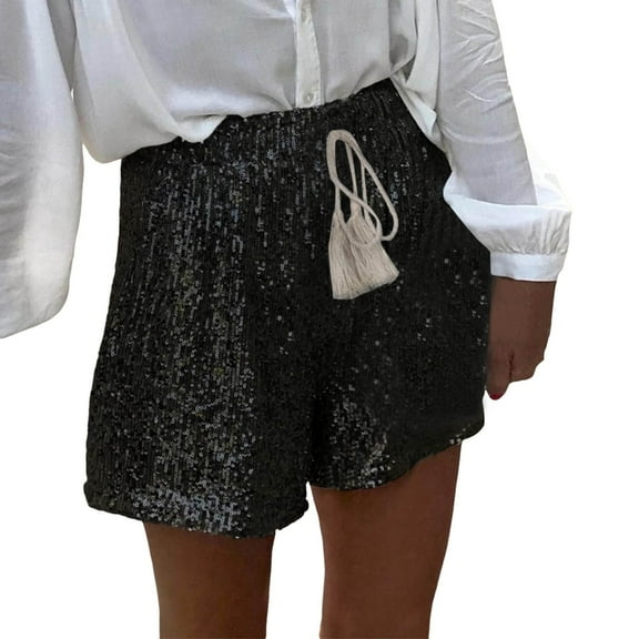 CHUOU Women Summer Sequin Shorts High Waist Casual Loose A Line Hot Pants Sparkly Clubwear Night Out Shorts
