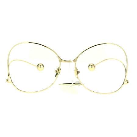 Womens Metal Rim Drop Temple Swan Oversize Clear Lens Eye Glasses Gold