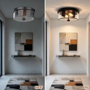 2-Light Farmhouse Ceiling Light with Seeded Glass Lampshade, Industrial Flush Mount Light Fixture Farmhouse for Hallway, Kitchen, Entryway and Foyer(2 Pack)