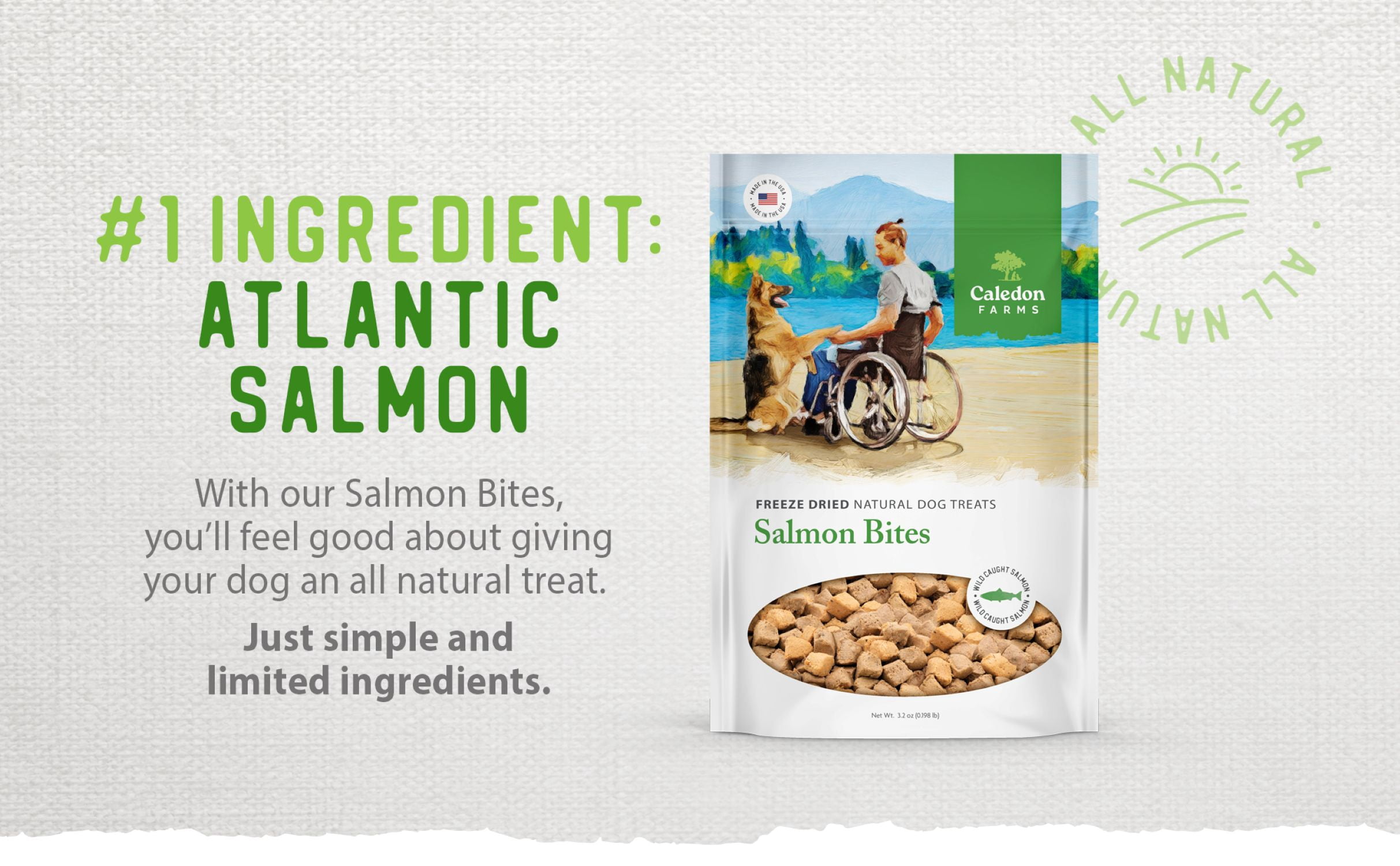 (4 pack) Caledon Farms Salmon Bites Dog Food Topper, 3.2 oz Bag