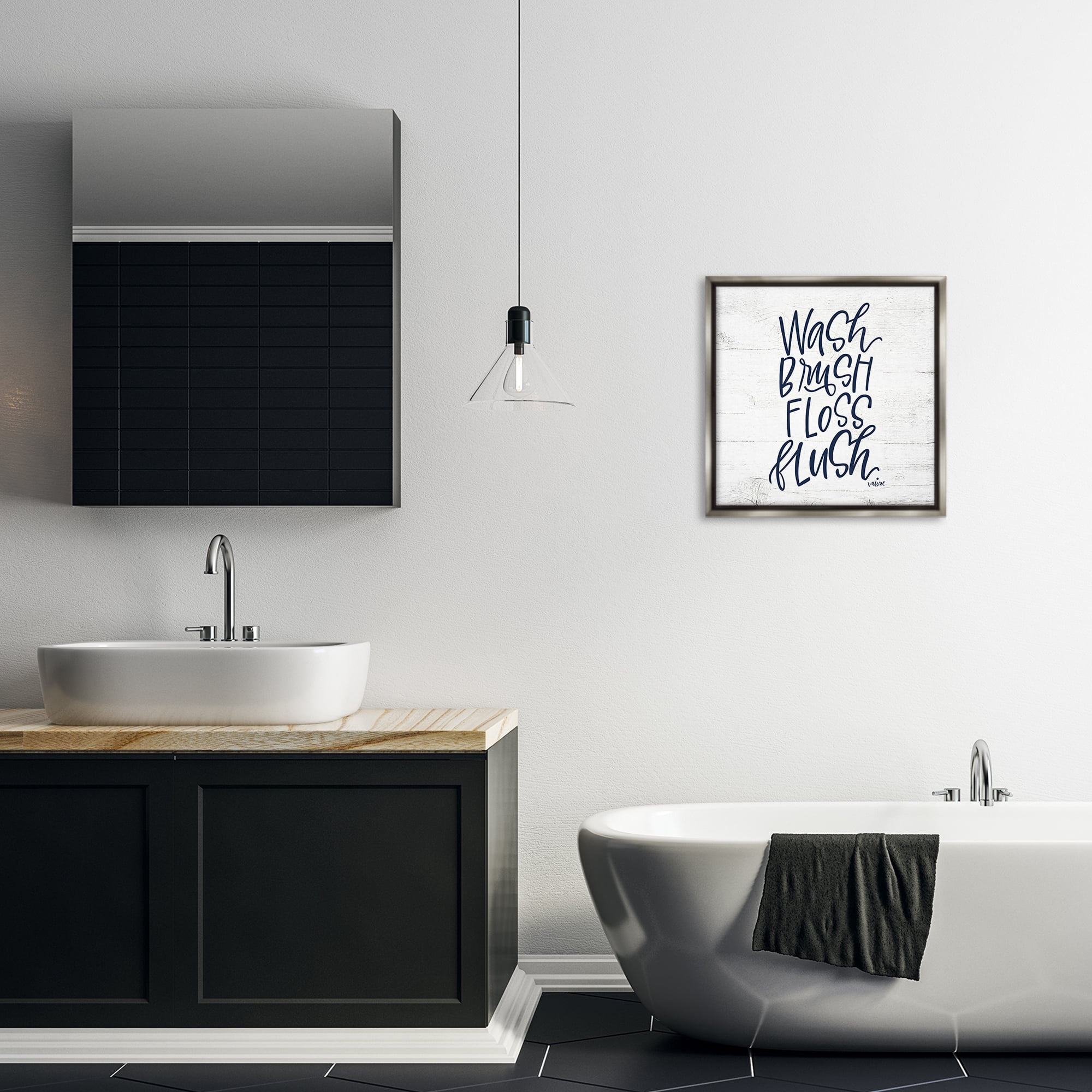 Stupell Industries Rustic Bathroom Rules Typography Painting Gray Floater Framed Canvas Art Print Wall Art, 18 x 18