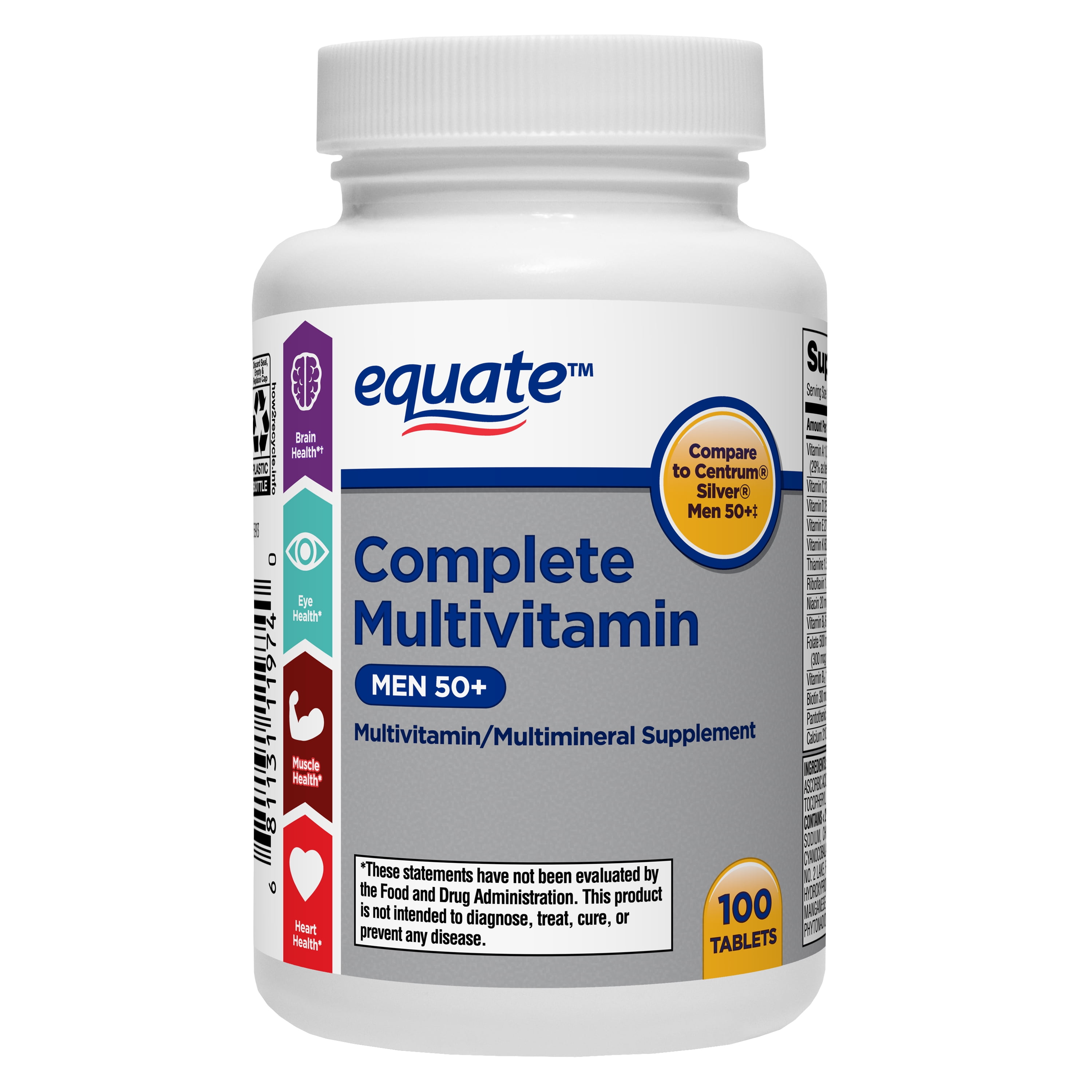 Equate Complete Multivitamin/Multimineral Supplement Tablets, Men 50+, 100 Count