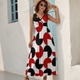 thumbnail image 5 of Geometric Retro Style Black Red White Womens Night Club Maxi Dress V Neck Sleeveless Bohemia Long Dresses, 5 of 9