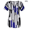 thumbnail image 3 of Sonducket Camiseta de mujer con cuello en V y rayas en la parte de manga corta con cremallera blusa delgada Prendas para la parte del cuerpo Azul 4XL, 3 of 4