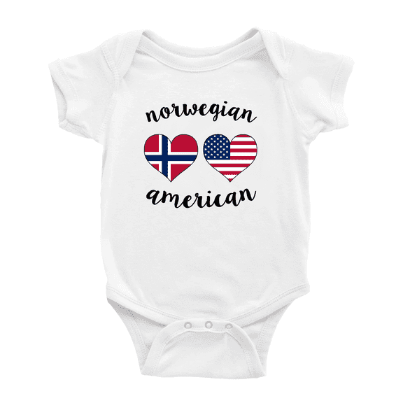 Norwegian American Flag Two Hearts Cute Baby Bodysuit Newborn Clothes Outfits (White, 0-3 Months)