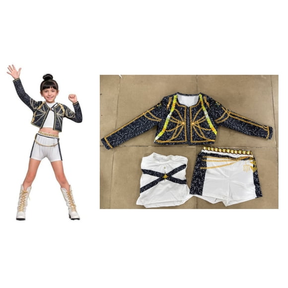 Disfraz de Halloween para cosplay, traje de escenario para niños, traje de actuación del grupo de chicas Witcher, conjunto de tres piezas (estilo estampado de cadena de cintura), 160 cm