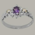 thumbnail image 3 of LBG British Made 14k White Gold Real Natural Amethyst & Cultured Pearl Womens Statement Ring - 33 size options - Size 8, 3 of 9