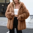 thumbnail image 4 of Women Faux Fur Coat Fluffy Long Sleeve Lapel Jacket with Hood Winter Warm Parka Elegant Overcoat Outerwear, 4 of 6