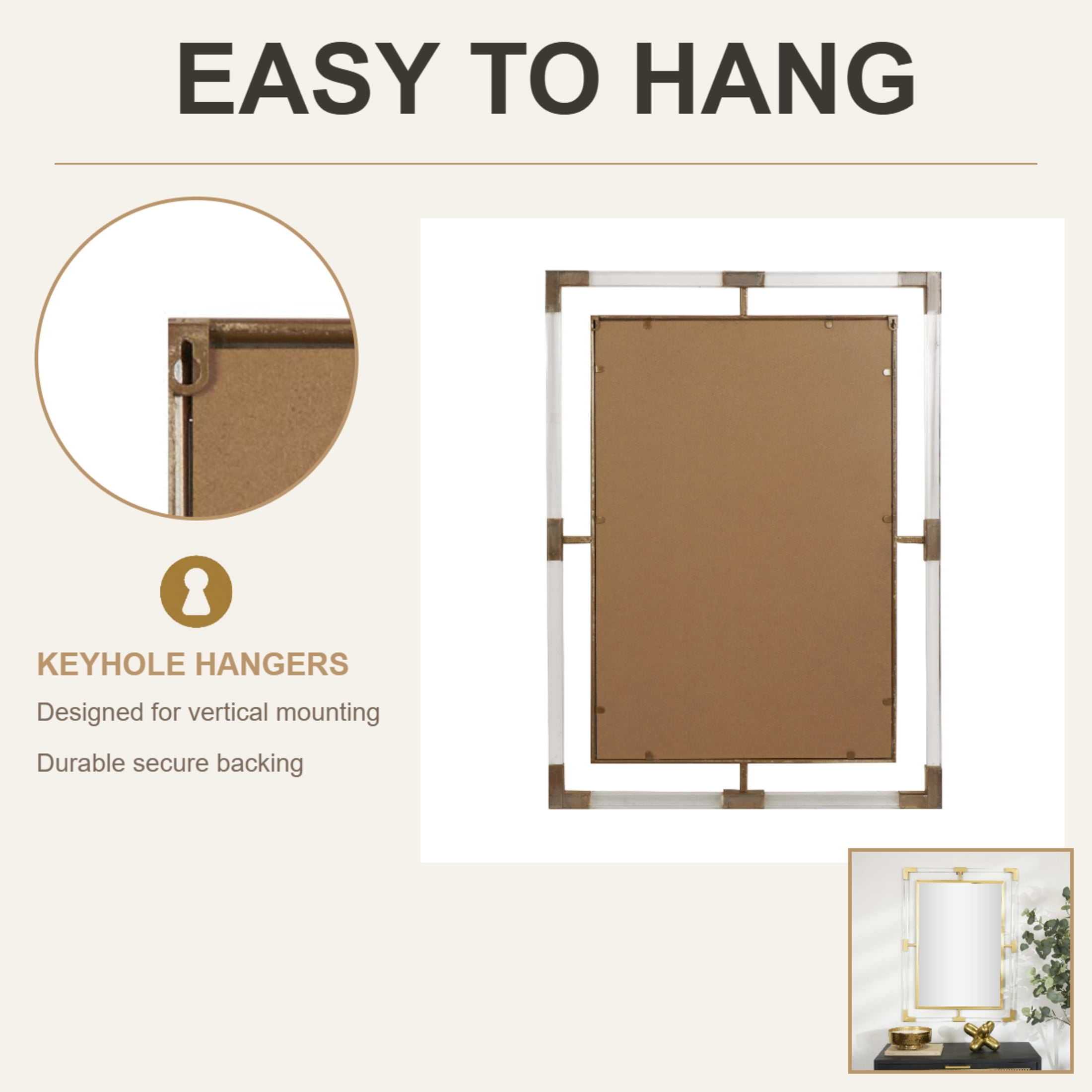 DecMode 28" x 38" Gold Double Framed Wall Mirror with Acrylic Frame