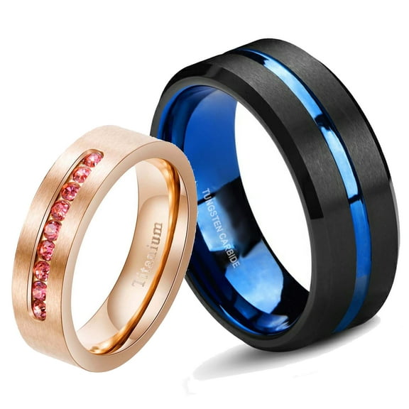 Matching Rings Titanium Couple Rings Rose Gold Plated CZ Wedding Ring for Women