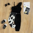 thumbnail image 4 of WOLLED Baby Newborn Girls 2 Piece Summer One Shoulder Outfit Toddler Halter Ruffle Shirt Tops+Long Pant for 9M-5Y, 4 of 10