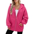 thumbnail image 4 of safuny Women's Zip Up Hoodies Coat Oversized Fleece Long Sleeve Solid Color Sweatshirts Casual Fall Jacket with Pocket Hot Pink _r L, 4 of 4