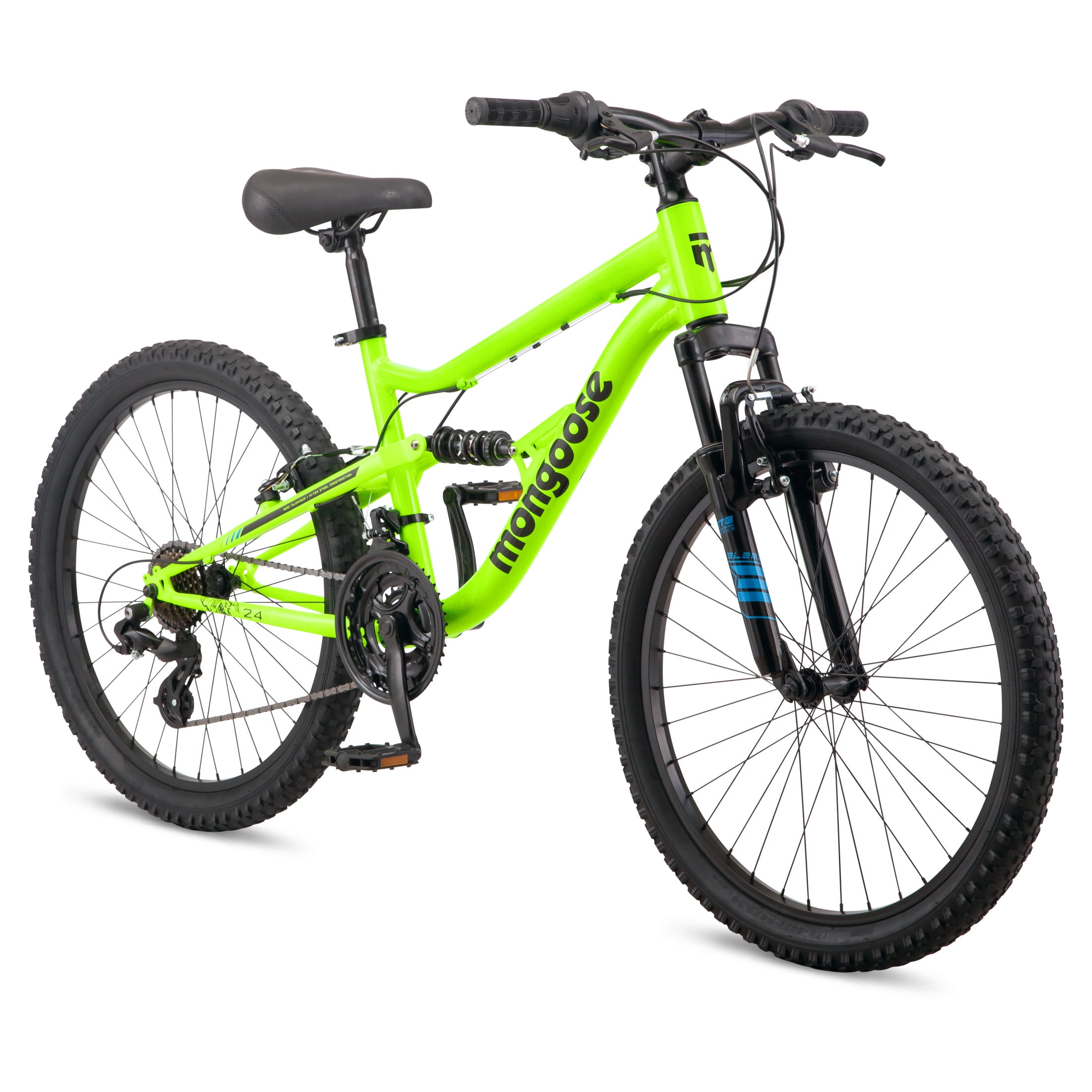 Mongoose Status Dual Suspension Mountain Bike, 24-Inch Wheels, 21 Speeds, Yellow
