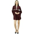 thumbnail image 3 of Bimba Designer Long Ruffle Sleeve Short Dress Lace Detail Boho Chic Dresses, 3 of 5