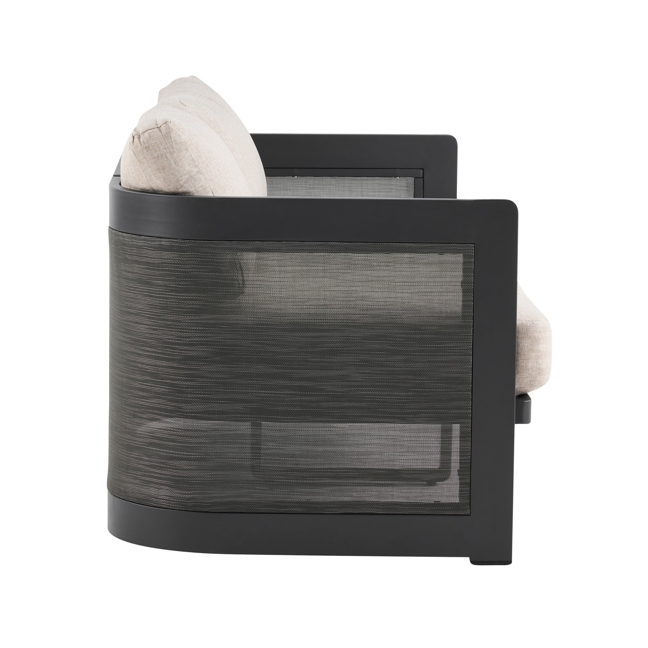 Christopher Knight Home Modern Outdoor Aluminum 50" Loveseat, Black Finish with Beige Cushion