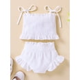 thumbnail image 3 of Franhais Infant Girls Two-Piece Clothes Outfit, Tie-Up Spaghetti Strap Sleeveless Ruched Solid Color Tank Tops + Shorts, 3 of 8