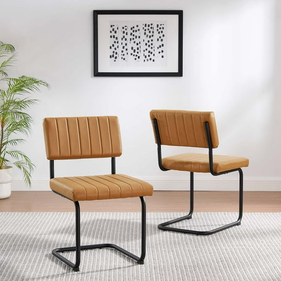 Modway Parity Vegan Leather Dining Side Chairs - Set of 2 in Black Tan