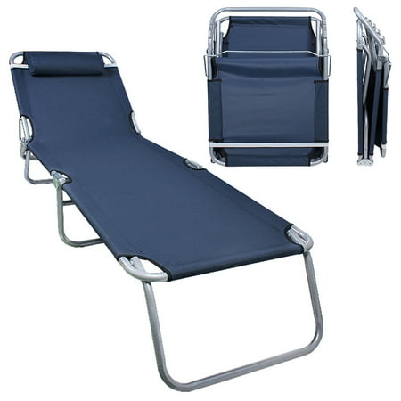 Patio Lounge Chair Dark Blue Portable Folding Chaise Bed For