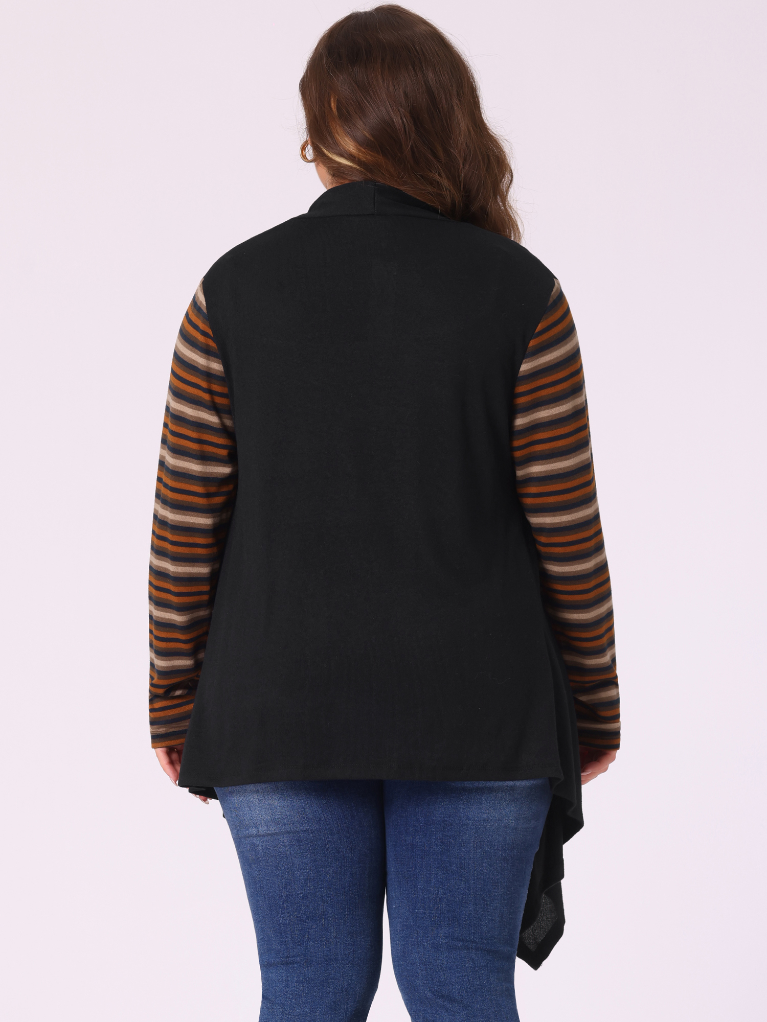 DARING DIVA Plus Size Striped Open Front Knit Cardigan Sweaters Shrugs 2X Black Brown