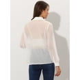 thumbnail image 3 of Top transparente de malla para mujer Allegra K con cuello En punta y manga larga con botones Blanco S, 3 of 5