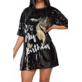 thumbnail image 3 of 2Chique Boutique Women's Sequin T Shirt Dress Its My Birthday with Gold Crown and Heart One Size Fits All Black, 3 of 5