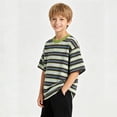 thumbnail image 3 of CUSHTD Striped Short for Boys Size 4 Short Sleeve Summer, Toddler Boys T-Shirts Kids Tee Children Tops for School Daily Wear, Green, 3 of 3
