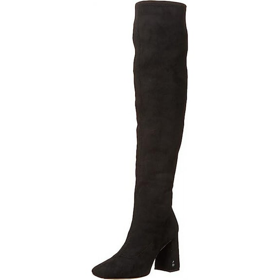 Sam Edelman Cosette Black Suede Square Toe Block Heel Over the Knee Fashion Boot (Black, 6)