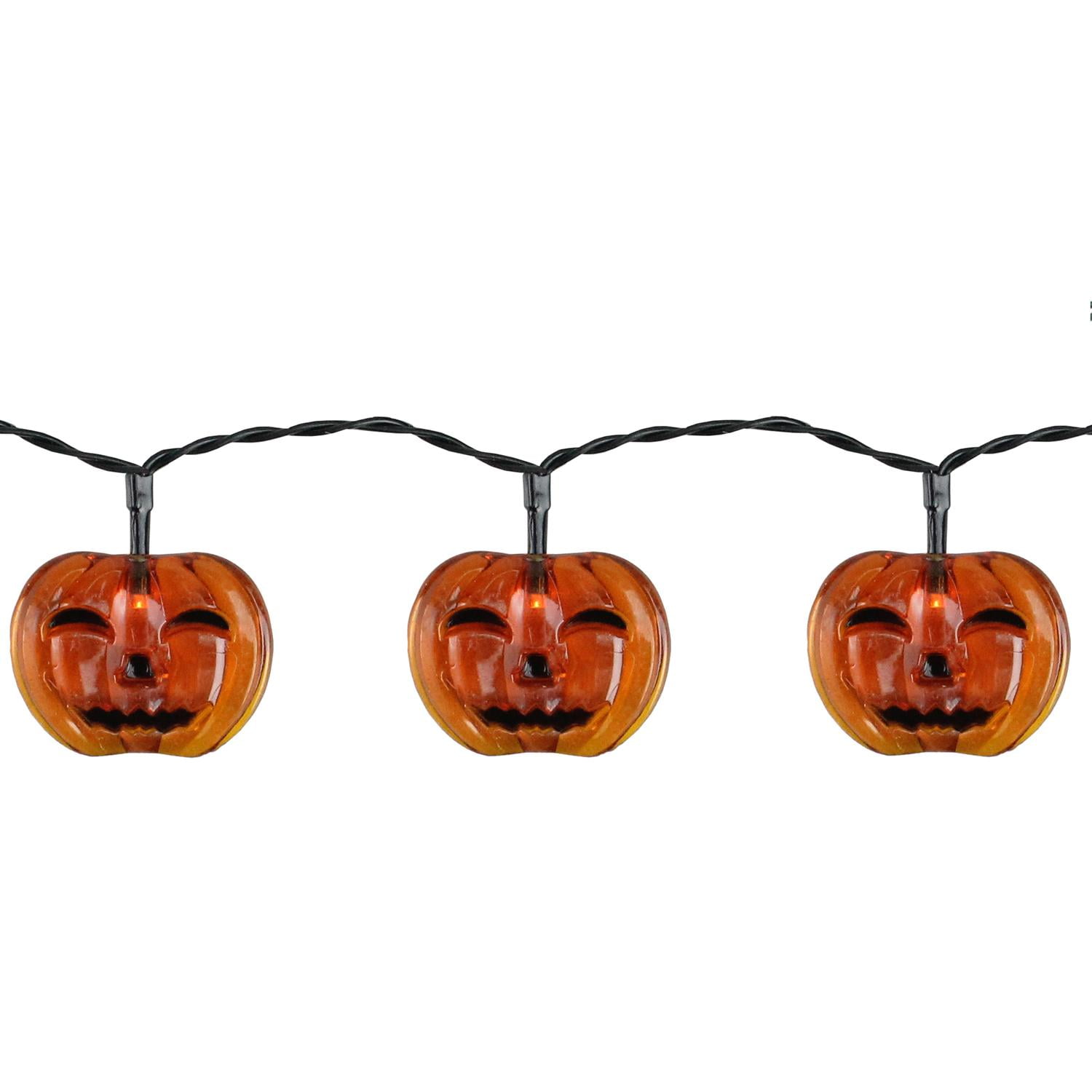 Set of 10 Battery Operated JackoLantern LED Halloween Lights Black
