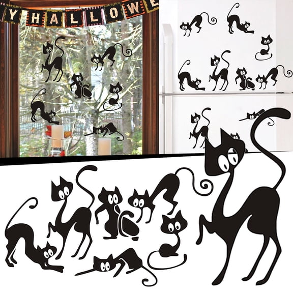 Noothes Halloween Decorations Indoor Funny Cat Wall Stickers Halloween Window Clings Halloween Door Stickers for Bedroom Living Room Home Party