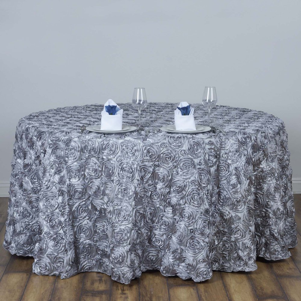 Efavormart 120" Round Table Cover SILVER Wholesale Grandiose Rosette 3D