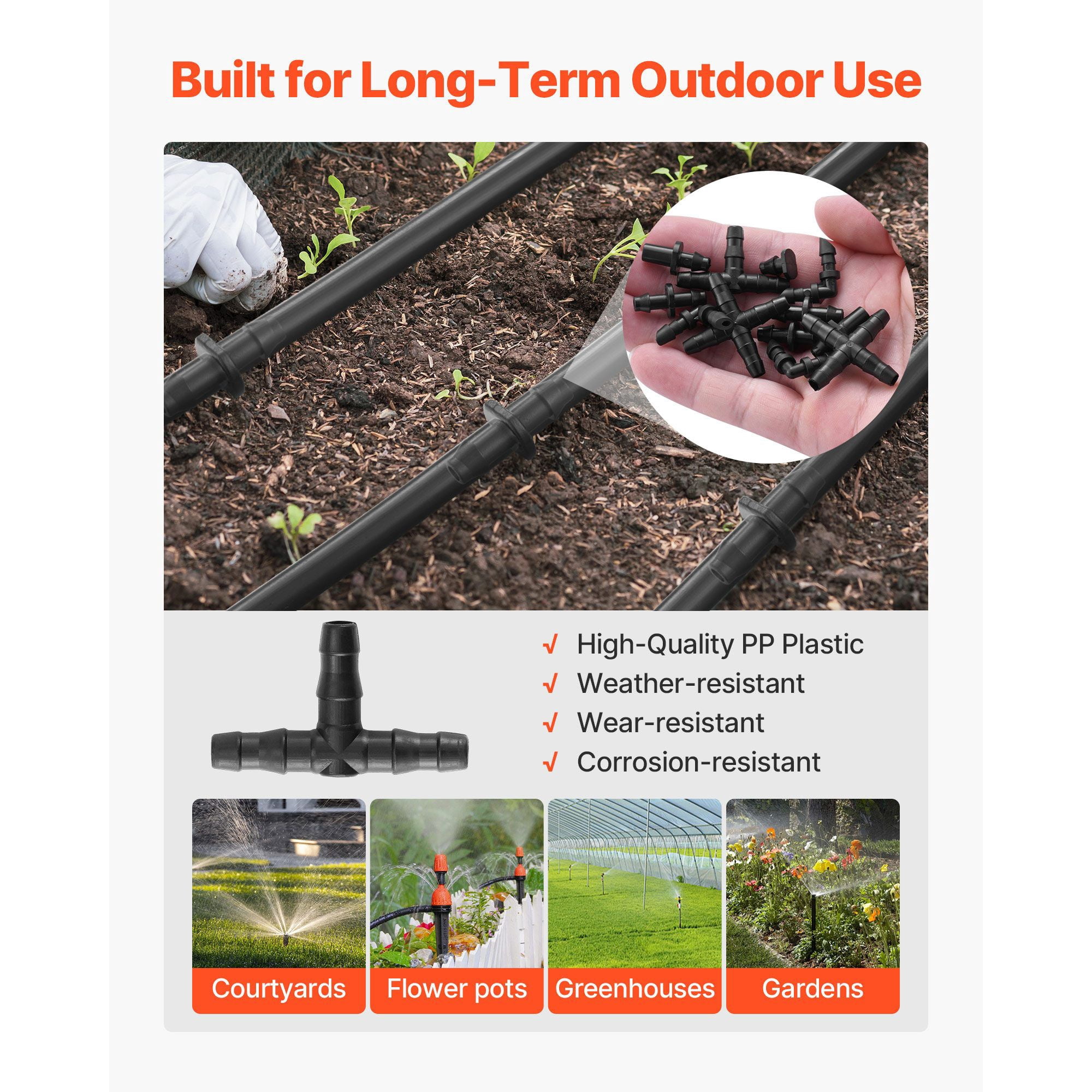 Drip Irrigation System Fitting Kit 300 Pieces 1/4 Inch Barb Connector 3 Straight Piercing 4 Way Elbow End Plug for Garden Lawn